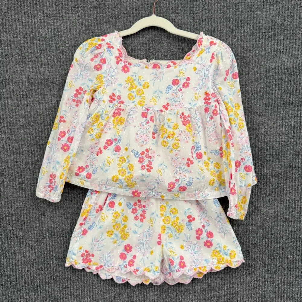 Joie Girls Shorts Set Size 4 Multicolor Floral Cotton Swiss Dot Scalloped Lined